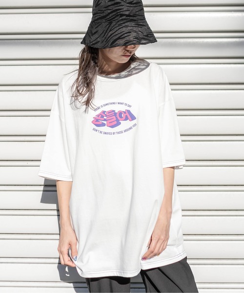 RASVOA（ラスボア）の「ハングル配色ステッチＴシャツ（Tシャツ/カットソー・レディース・オフホワイト/ブラック・FREE）」の7枚目の写真