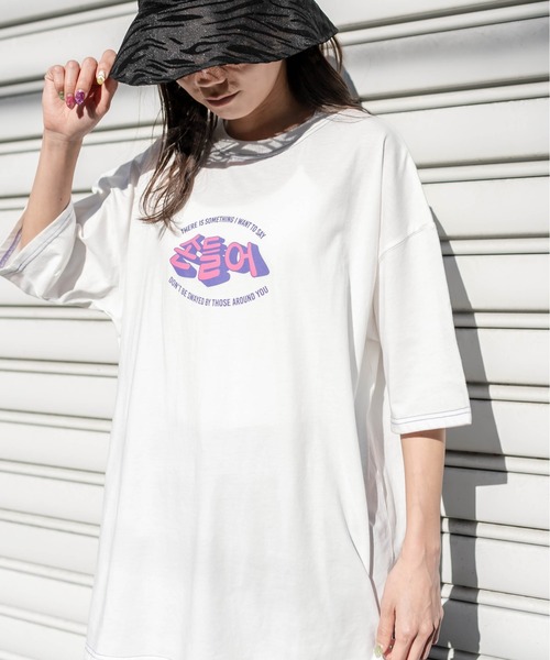 RASVOA（ラスボア）の「ハングル配色ステッチＴシャツ（Tシャツ/カットソー・レディース・オフホワイト/ブラック・FREE）」の9枚目の写真