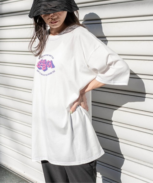 RASVOA（ラスボア）の「ハングル配色ステッチＴシャツ（Tシャツ/カットソー・レディース・オフホワイト/ブラック・FREE）」の3枚目の写真