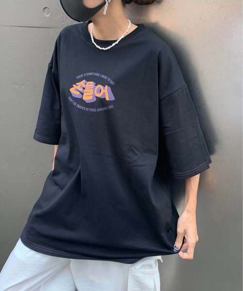 RASVOA（ラスボア）の「ハングル配色ステッチＴシャツ（Tシャツ/カットソー・レディース・オフホワイト/ブラック・FREE）」の18枚目の写真