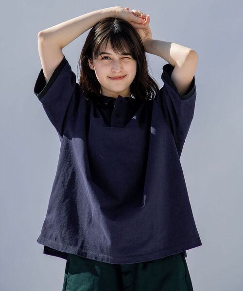 SHIPS（シップス）の「【WEB限定】SHIPS: Roots ビッグシルエット ピグメント加工 バイカラー ポロシャツ（ポロシャツ・メンズ・ネイビー/ブラック/オフホワイト・MEDIUM/LARGE）」の6枚目の写真