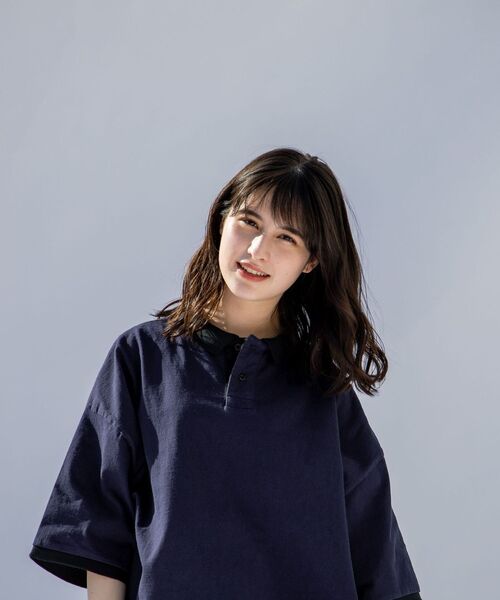 SHIPS（シップス）の「【WEB限定】SHIPS: Roots ビッグシルエット ピグメント加工 バイカラー ポロシャツ（ポロシャツ・メンズ・ネイビー/ブラック/オフホワイト・MEDIUM/LARGE）」の7枚目の写真