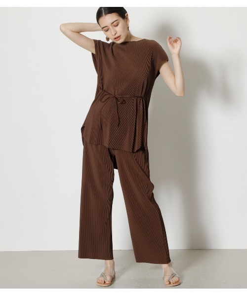 AZUL by moussy（アズールバイマウジー）の「EASY PLEATS TOPS/イージープリーツトップス（Tシャツ/カットソー・レディース・ブラック/ダークブラウン/ミント・SMALL/MEDIUM）」の4枚目の写真