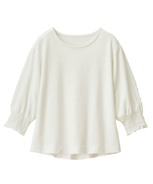 RANAN(ラナン)の「コットン100%袖シャーリング5分袖カットソー(Tシャツ/カットソー・レディース・オフホワイト/ブラック/ミント/ピンク・3L/M/L/LL)」の14枚目の写真