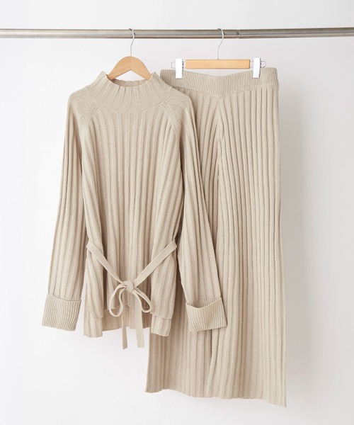 Chaco closet（チャコ クローゼット）の「リブニットセットアップ ハイネックプルオーバー＆パンツ（セットアップ・レディース・グレイッシュベージュ/グリーン系その他/ベージュ/ブラック/ブルーグリーン/ワイン・FREE）」の11枚目の写真