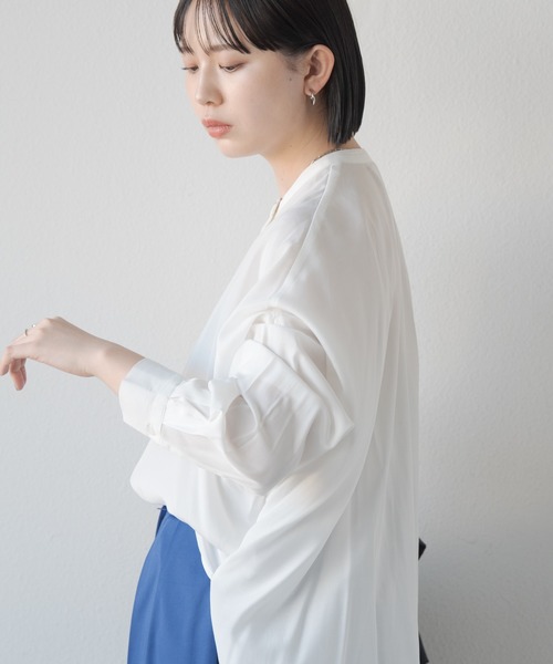 Aunt Marie's（アントマリーズ）の「オーバーシルエットバンドカラーシャツ（シャツ/ブラウス・レディース・ホワイト/ブラウン/ブラック・FREE）」の18枚目の写真