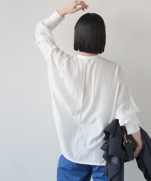 Aunt Marie's（アントマリーズ）の「オーバーシルエットバンドカラーシャツ（シャツ/ブラウス・レディース・ホワイト/ブラウン/ブラック・FREE）」の20枚目の写真