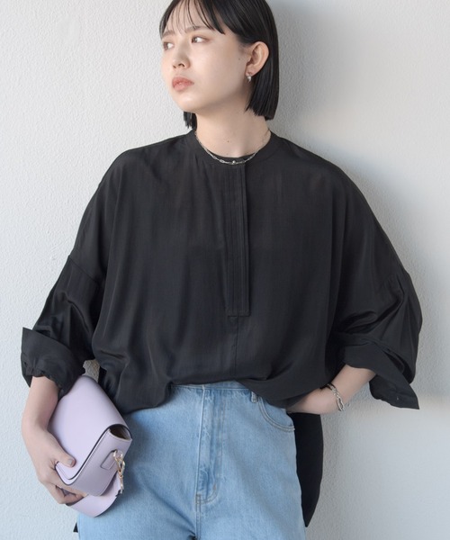 Aunt Marie's（アントマリーズ）の「オーバーシルエットバンドカラーシャツ（シャツ/ブラウス・レディース・ホワイト/ブラウン/ブラック・FREE）」の6枚目の写真