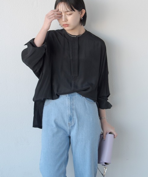 Aunt Marie's（アントマリーズ）の「オーバーシルエットバンドカラーシャツ（シャツ/ブラウス・レディース・ホワイト/ブラウン/ブラック・FREE）」の7枚目の写真