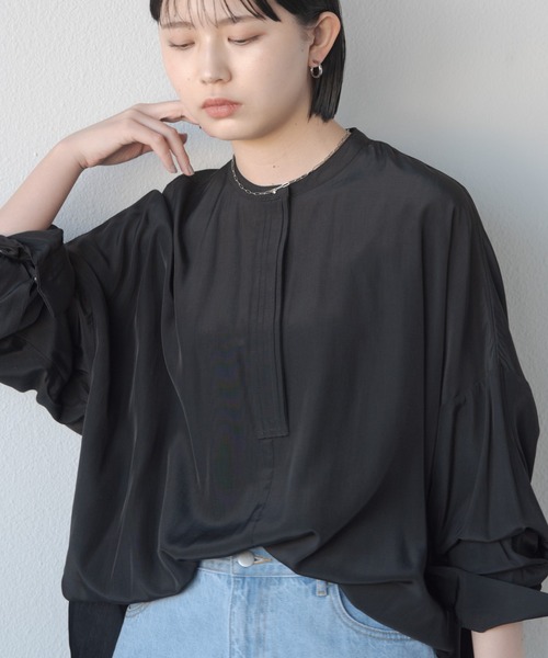 Aunt Marie's（アントマリーズ）の「オーバーシルエットバンドカラーシャツ（シャツ/ブラウス・レディース・ホワイト/ブラウン/ブラック・FREE）」の8枚目の写真