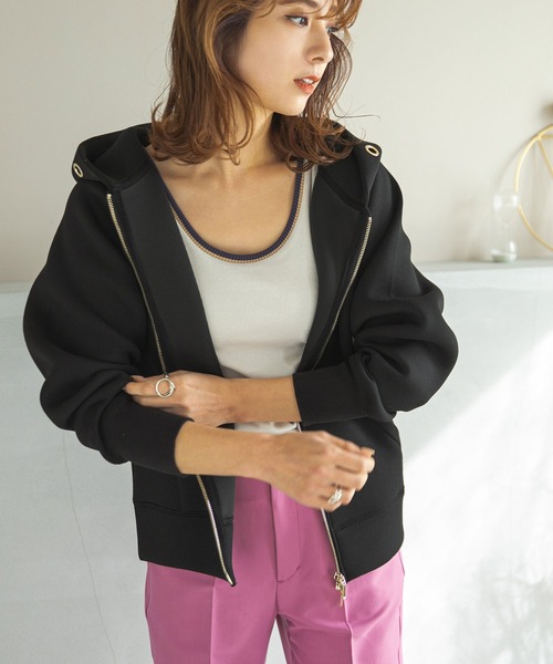 rectangle(レクタングル)の「ボンディングダブルジップパーカー(パーカー・レディース・ブラック/ベージュ/ネイビー/グレー/カーキ/ブルー・MEDIUM/LARGE)」の3枚目の写真