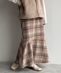 【新色追加】【SETUP対応】起毛チェック切替マーメイドスカート
