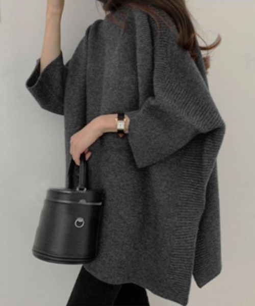 MAISON BREEZE（メゾンブリーズ）の「【MAISON BREEZE】オーバーハイネックサイドリブニット SCCHE31（ニット/セーター・レディース・グレー/ベージュ・FREE）」の2枚目の写真