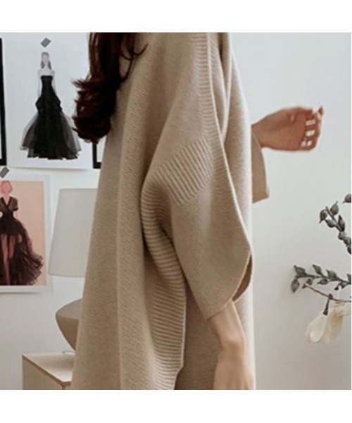 MAISON BREEZE（メゾンブリーズ）の「【MAISON BREEZE】オーバーハイネックサイドリブニット SCCHE31（ニット/セーター・レディース・グレー/ベージュ・FREE）」の3枚目の写真