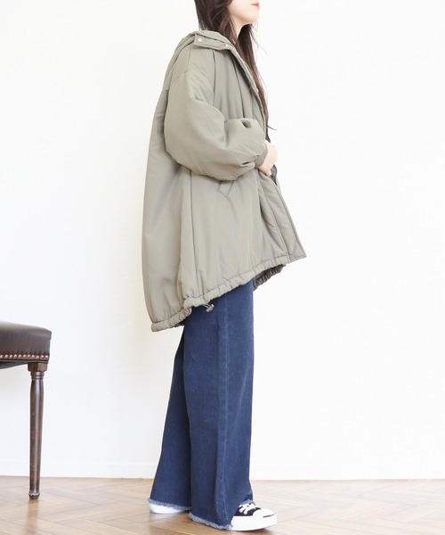 Monocoro toppi(モノコロトッピ)の「ミドル丈 ドローコード フード付き モッズコート(モッズコート・レディース・ブラック/アイボリー/カーキ/ベージュ・M)」の18枚目の写真