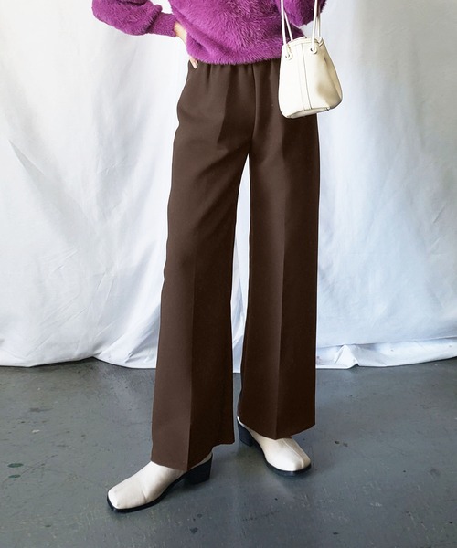 me+em select(ミームセレクト)の「【 6色展開 】ボンディングカラーワイドパンツ【数量限定販売】(スラックス・レディース・レッド/ブラウン/ベージュ/ブラック/カーキ/イエロー・FREE)」の14枚目の写真