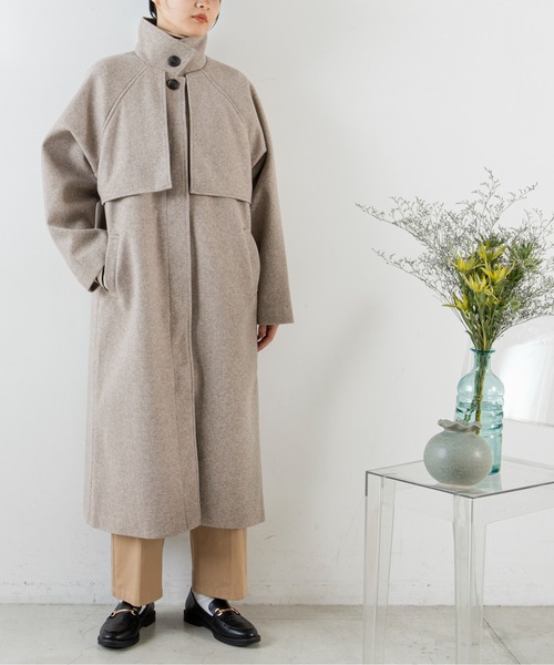 ANGIE（アンジー）の「ウールライクスタンドカラーコート（ステンカラーコート・レディース・ブラック/オリーブ/アイボリー/ダークベージュ・FREE）」の4枚目の写真
