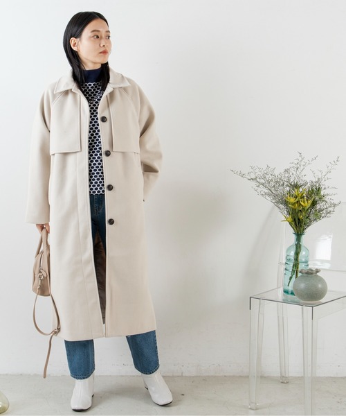 ANGIE（アンジー）の「ウールライクスタンドカラーコート（ステンカラーコート・レディース・ブラック/オリーブ/アイボリー/ダークベージュ・FREE）」の5枚目の写真