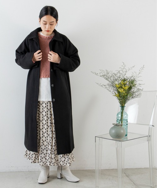 ANGIE（アンジー）の「ウールライクスタンドカラーコート（ステンカラーコート・レディース・ブラック/オリーブ/アイボリー/ダークベージュ・FREE）」の6枚目の写真