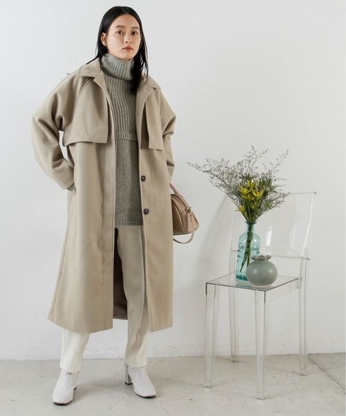 ANGIE（アンジー）の「ウールライクスタンドカラーコート（ステンカラーコート・レディース・ブラック/オリーブ/アイボリー/ダークベージュ・FREE）」の7枚目の写真