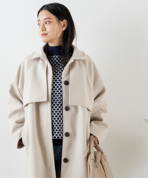 ANGIE（アンジー）の「ウールライクスタンドカラーコート（ステンカラーコート・レディース・ブラック/オリーブ/アイボリー/ダークベージュ・FREE）」の8枚目の写真