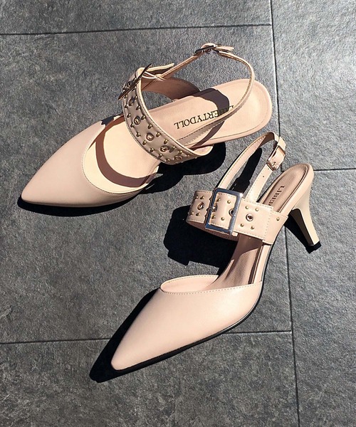 LibertyDoll（リバティードール）の「Liberty Doll / スリングバックピンヒールスタッズミュールパンプス (1164)（パンプス・レディース・ブラック/ベージュ/ワイン/アイボリー/シルバー・LL/S/M/L/SS/3L）」の3枚目の写真