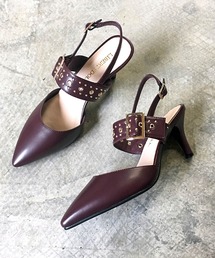 Liberty Doll /スタッズ ポインテッドミュールパンプス 7cmピンヒール スリングバック 美脚見え スタイルアップ (1164)