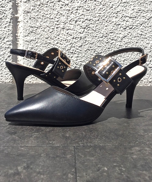 LibertyDoll（リバティードール）の「Liberty Doll / スリングバックピンヒールスタッズミュールパンプス (1164)（パンプス・レディース・ブラック/ベージュ/ワイン/アイボリー/シルバー・LL/S/M/L/SS/3L）」の2枚目の写真