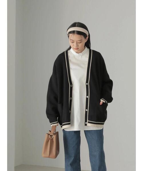 AMERICAN HOLIC(アメリカンホリック)の「ミラノリブVネックニットカーディガン(カーディガン/ボレロ・レディース・ライトグレー/モカ/マルチ・L/M)」の7枚目の写真