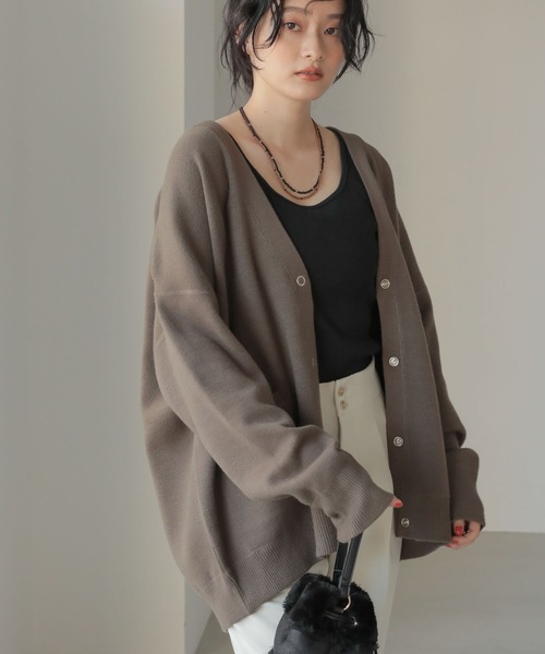 AMERICAN HOLIC(アメリカンホリック)の「ミラノリブVネックニットカーディガン(カーディガン/ボレロ・レディース・ライトグレー/モカ/マルチ・L/M)」の2枚目の写真