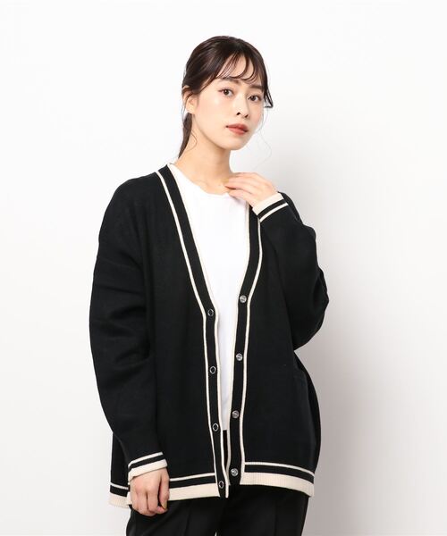 AMERICAN HOLIC(アメリカンホリック)の「ミラノリブVネックニットカーディガン(カーディガン/ボレロ・レディース・ライトグレー/モカ/マルチ・L/M)」の4枚目の写真