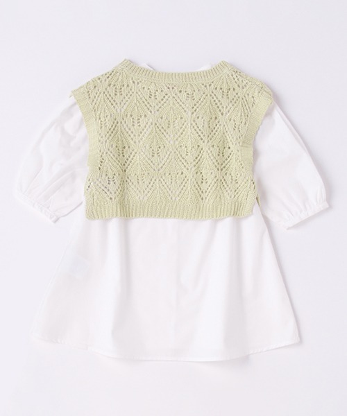 petit main（プティマイン）の「【リンク】ベスト＆シャツワンピース(キッズ)（シャツワンピース・キッズ・ブルー/オフホワイト/ピンク・100cm/120cm/80ｃｍ/90cm/130cm/110cm）」の4枚目の写真