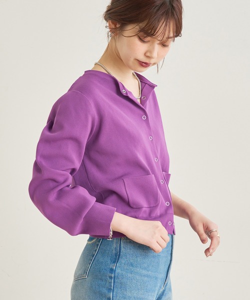 natural couture（ナチュラルクチュール）の「【WEB限定】旬顔コーデが決まるプチプラリングドット釦おしゃれカーディガン（カーディガン/ボレロ・レディース・ブラック/パープル/オフホワイト/グリーン/その他1・FREE）」の18枚目の写真