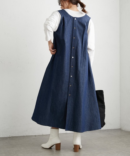 PUAL CE CIN(ピュアルセシン)の「【WEB限定】綿デニムジャンパースカート(ワンピース・レディース・ブラック/インディゴブルー・FREE)」の7枚目の写真