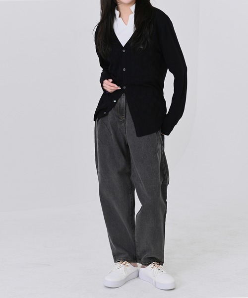 me+em select（ミームセレクト）の「ウエストタックハイウエストデニム（デニムパンツ・レディース・ライトブルー/ブラック/インディゴブルー/グレー・SMALL/LARGE/X-LARGE/MEDIUM）」の2枚目の写真