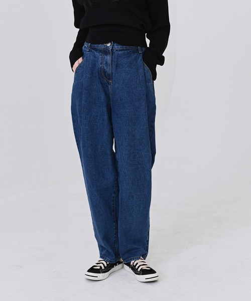 me+em select（ミームセレクト）の「ウエストタックハイウエストデニム（デニムパンツ・レディース・ライトブルー/ブラック/インディゴブルー/グレー・SMALL/LARGE/X-LARGE/MEDIUM）」の4枚目の写真