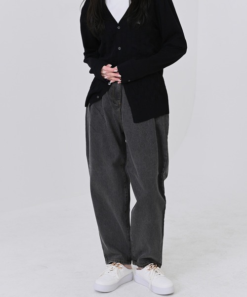 me+em select（ミームセレクト）の「ウエストタックハイウエストデニム（デニムパンツ・レディース・ライトブルー/ブラック/インディゴブルー/グレー・SMALL/LARGE/X-LARGE/MEDIUM）」の5枚目の写真