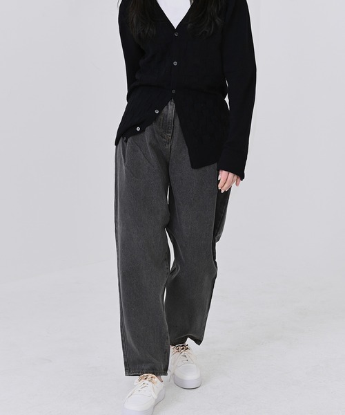 me+em select（ミームセレクト）の「ウエストタックハイウエストデニム（デニムパンツ・レディース・ライトブルー/ブラック/インディゴブルー/グレー・SMALL/LARGE/X-LARGE/MEDIUM）」の7枚目の写真