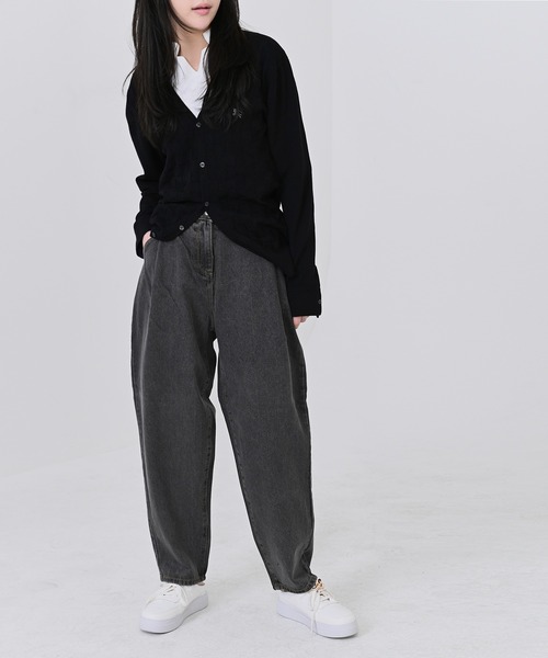 me+em select（ミームセレクト）の「ウエストタックハイウエストデニム（デニムパンツ・レディース・ライトブルー/ブラック/インディゴブルー/グレー・SMALL/LARGE/X-LARGE/MEDIUM）」の12枚目の写真