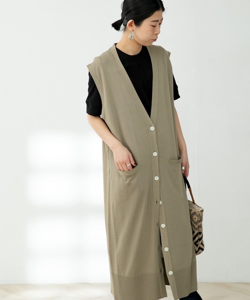 FORK&SPOON（フォークアンドスプーン）の「FORK&SPOON　ロングニットジレ（ニット/セーター・レディース・アイボリー/ベージュ系その他/ブラック/グリーン系その他・1）」の3枚目の写真