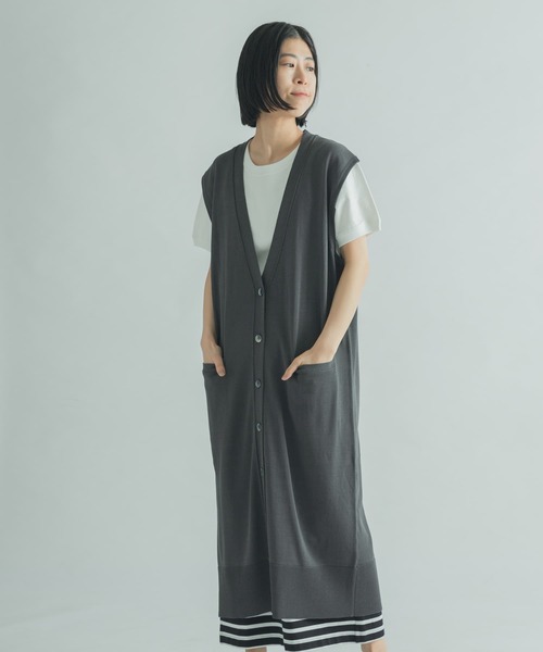 FORK&SPOON（フォークアンドスプーン）の「FORK&SPOON　ロングニットジレ（ニット/セーター・レディース・アイボリー/ベージュ系その他/ブラック/グリーン系その他・1）」の4枚目の写真