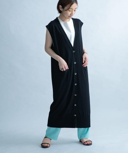 FORK&SPOON（フォークアンドスプーン）の「FORK&SPOON　ロングニットジレ（ニット/セーター・レディース・アイボリー/ベージュ系その他/ブラック/グリーン系その他・1）」の11枚目の写真