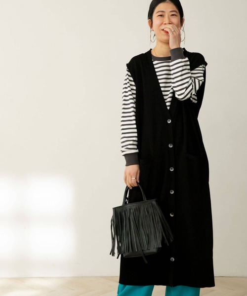 FORK&SPOON（フォークアンドスプーン）の「FORK&SPOON　ロングニットジレ（ニット/セーター・レディース・アイボリー/ベージュ系その他/ブラック/グリーン系その他・1）」の16枚目の写真