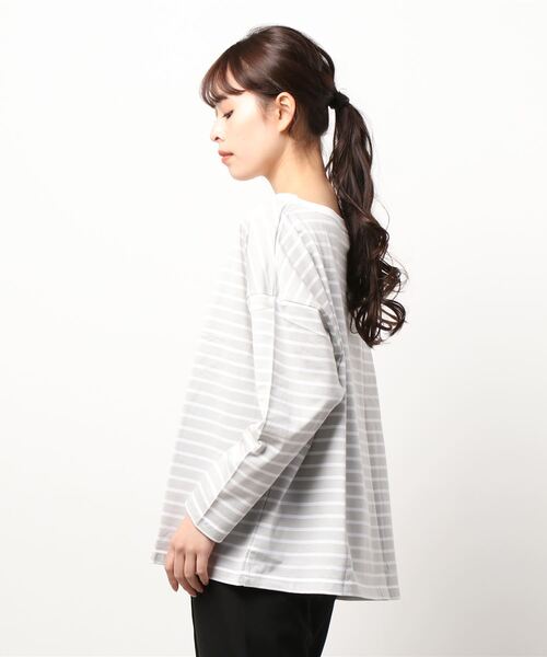 DouDou(ドゥドゥ)の「ボートネックボーダーTEE(Tシャツ/カットソー・レディース・ブラック/グレー/バイオレット・FREE)」の4枚目の写真