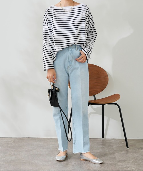 DouDou(ドゥドゥ)の「ボートネックボーダーTEE(Tシャツ/カットソー・レディース・ブラック/グレー/バイオレット・FREE)」の16枚目の写真