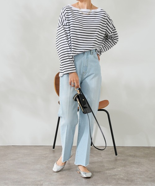 DouDou(ドゥドゥ)の「ボートネックボーダーTEE(Tシャツ/カットソー・レディース・ブラック/グレー/バイオレット・FREE)」の18枚目の写真