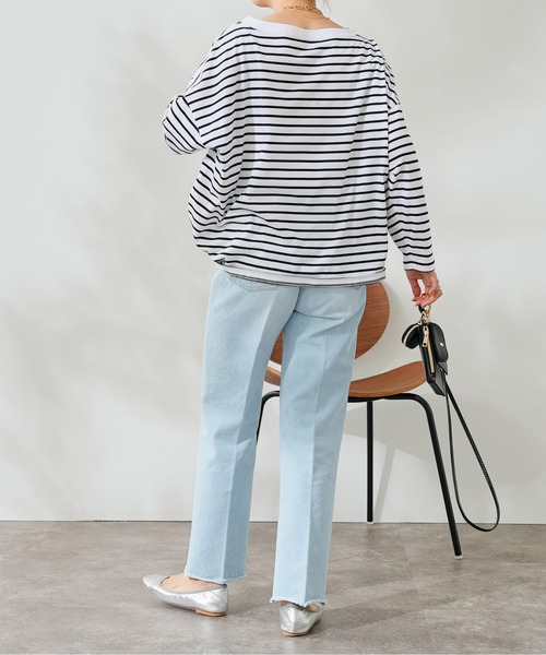 DouDou(ドゥドゥ)の「ボートネックボーダーTEE(Tシャツ/カットソー・レディース・ブラック/グレー/バイオレット・FREE)」の19枚目の写真