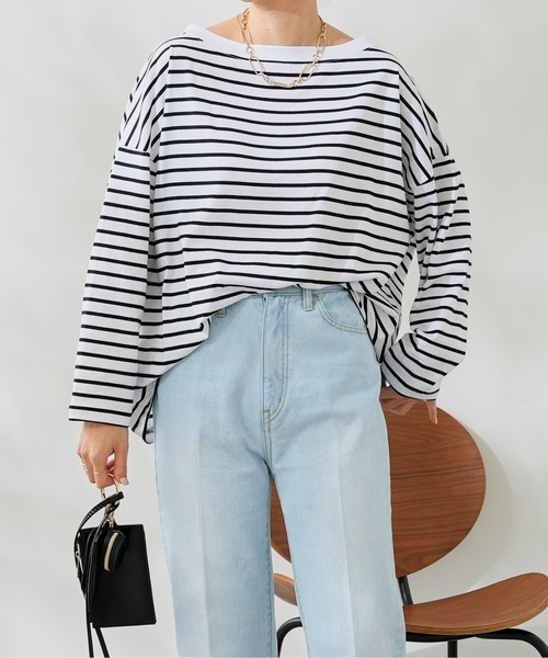 DouDou(ドゥドゥ)の「ボートネックボーダーTEE(Tシャツ/カットソー・レディース・ブラック/グレー/バイオレット・FREE)」の21枚目の写真