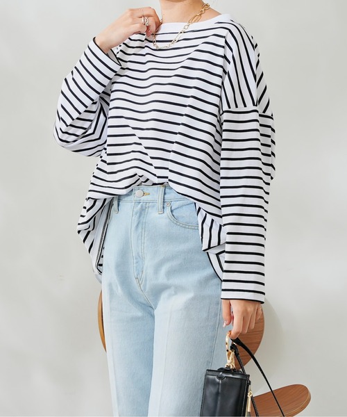 DouDou(ドゥドゥ)の「ボートネックボーダーTEE(Tシャツ/カットソー・レディース・ブラック/グレー/バイオレット・FREE)」の22枚目の写真