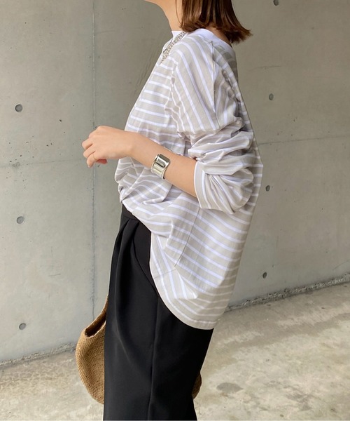 DouDou(ドゥドゥ)の「ボートネックボーダーTEE(Tシャツ/カットソー・レディース・ブラック/グレー/バイオレット・FREE)」の10枚目の写真